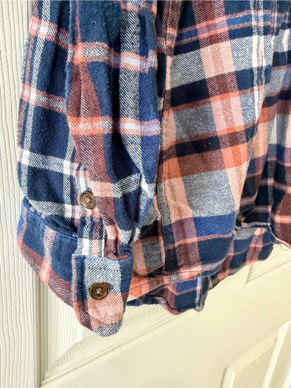Universal Thread Plaid Button-Down Shirt in Navy & Orange - Picture 3 of 5